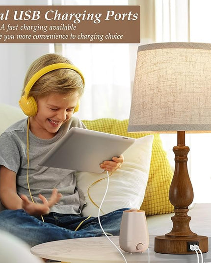 Classical Table Lamps for Bedrooms Set of 2 - Touch Bedside Lamps with Dual USB Ports, 3 Way Dimmable Nightstand Lamps for End Tables, Farmhouse Night Stand Lamps for Living Room Guest Room - LeafyLoom