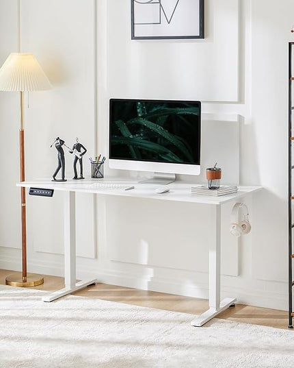 SMUG Standing Desk, 48x24 Inch Ergonomic Adjustable Height Electric Sit Stand Up Down Computer Table with Whole-Piece Desktop Board, Computer Workstation for Home Office, White(2 Packages) - LeafyLoom