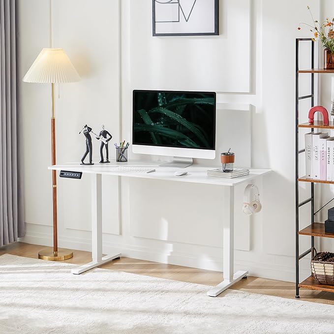 SMUG Standing Desk, 55x24 Inch Ergonomic Adjustable Height Electric Sit Stand Up Down Computer Table with Whole-Piece Desktop Board, Computer Workstation for Home Office, White(2 Packages) - LeafyLoom