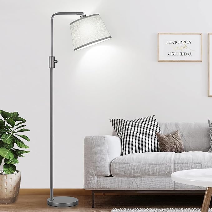 【Upgraded】 Dimmable Floor Lamp, 1000 Lumens LED Edison Bulb Included, Arc Floor Lamps for Living Room Modern Standing Lamp with Linen Shade, Tall Lamps for Living Room Bedroom Office Dining Room-Grey - LeafyLoom