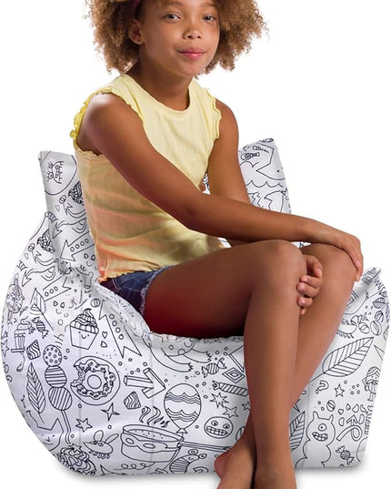 Posh Creations Structured Comfy Bean Bag Chair for Gaming, Reading, and Watching TV, Newport Chair, Canvas Coloring Fabric - Creatures - LeafyLoom