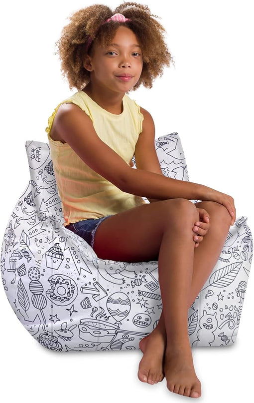 Posh Creations Structured Comfy Bean Bag Chair for Gaming, Reading, and Watching TV, Newport Chair, Canvas Coloring Fabric - Creatures - LeafyLoom