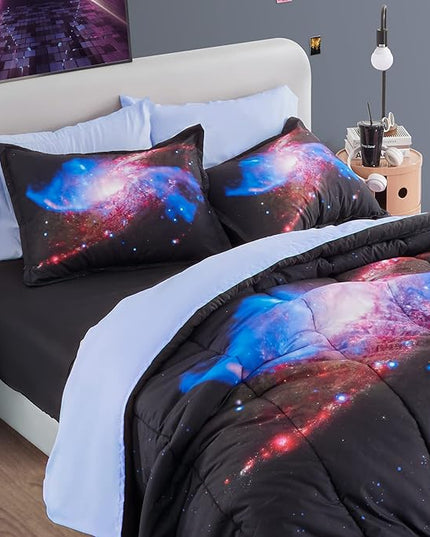 SLEEP ZONE Kids Bedding Twin Comforter Set - Super Soft & Cute Printed 2-Piece Comforter Set All Seasons for Boys, Girls, Fade Resistant, Machine Washable, Purple Galaxy - LeafyLoom