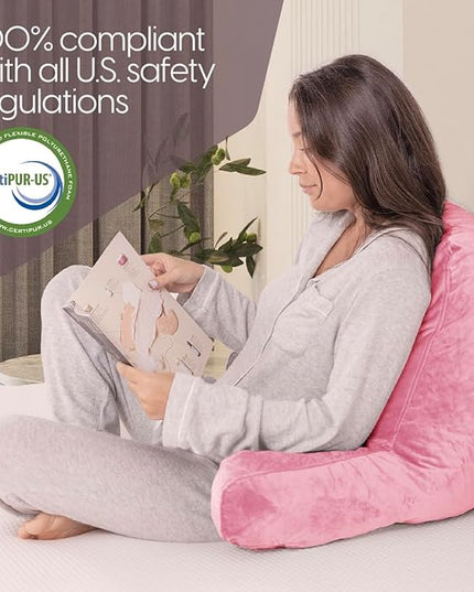 Milliard Reading Pillow with Shredded Memory Foam, Large Adult Backrest with Arms, Back Support for Sitting Up in Bed with Washable Cover (Sit up Pillow) Pink - LeafyLoom