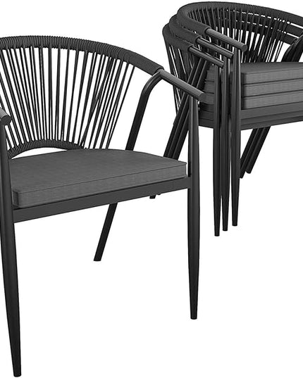 CosmoLiving by Cosmopolitan 88288BGYE Stacking Dining Chair Circi Collection, 4-Pack, Charcoal - LeafyLoom
