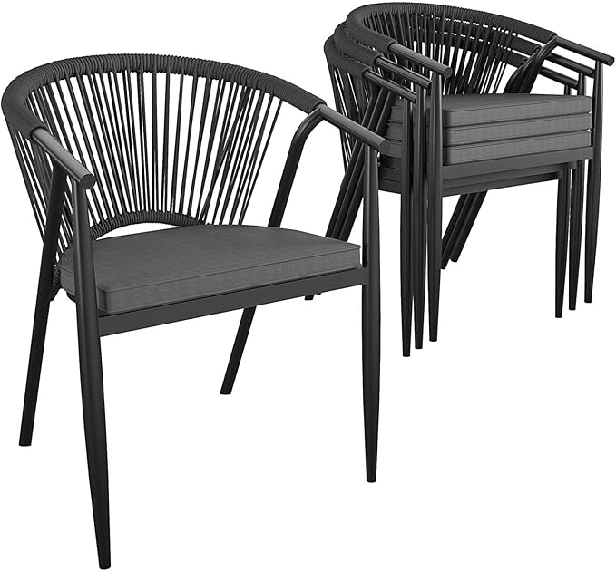 CosmoLiving by Cosmopolitan 88288BGYE Stacking Dining Chair Circi Collection, 4-Pack, Charcoal - LeafyLoom