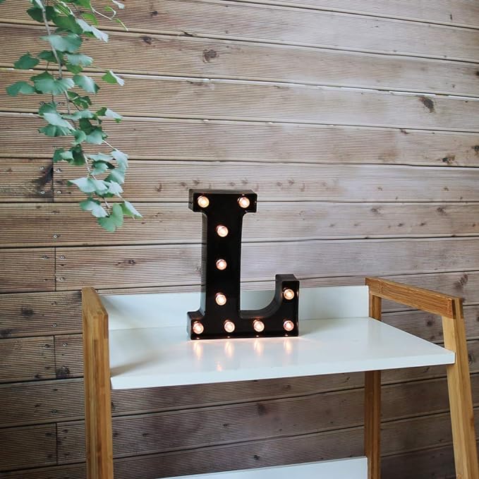 Light Up Black Alphabet Marquee Letters Sign LED Marquee Number Lights Sign for Night Light Home Bar Christmas Lamp Birthday Party Wedding Decoration L - LeafyLoom