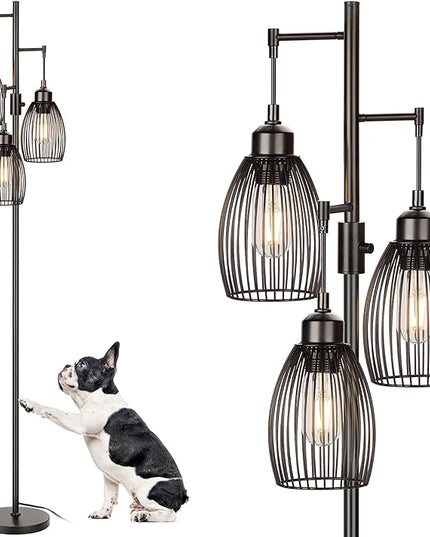68’’ Dimmable Floor Lamp, 3 x 800LM LED Edison Bulbs Included, Industrial Floor Lamps for Living Room, Rustic Tall Lamps Standing Lamp for Bedrooms Living Room - LeafyLoom