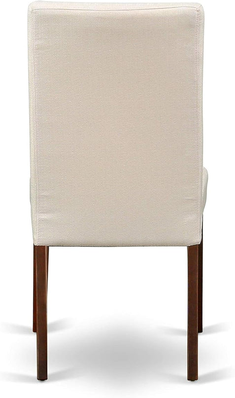 East West Furniture HBDR3-MAH-01 Hartland 3 Piece Room Furniture Set Contains a Round Dining Table with Pedestal and 2 Cream Linen Fabric Upholstered Parson Chairs, 42x42 Inch - LeafyLoom