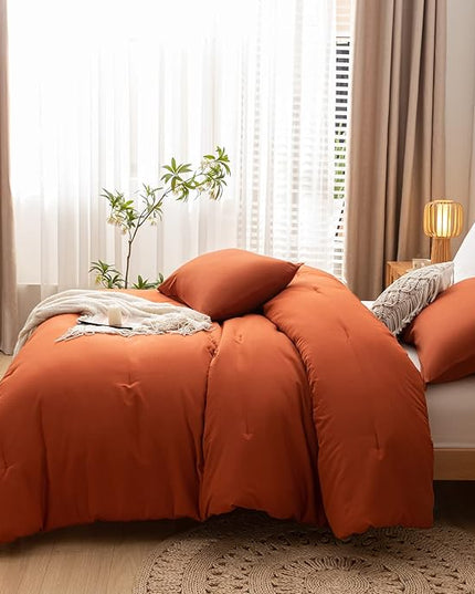 Terracotta Queen Comforter Solid Color 3PCS Boho Bed Comforter Set Queen Size Soft Lightweight Down Alternative Microfiber Comforter for All Season (1 Comforter, 2 Pillowcases) - LeafyLoom