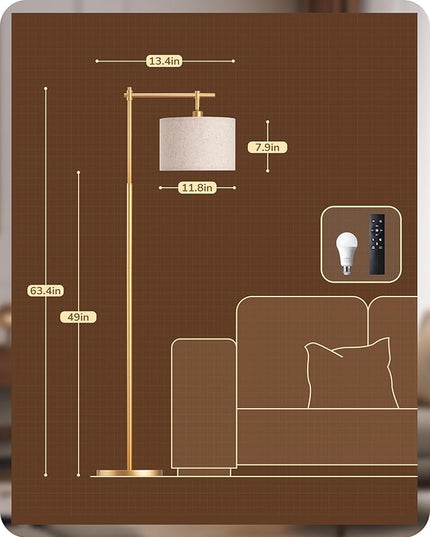 EDISHINE Dimmable Floor Lamp, Standing Lamp with Remote Control, E26 Socket, ACR Floor Lamp with Beige Shade for Bedroom, Living Room, Office, LED Bulb Included (Modern-Gold) - LeafyLoom