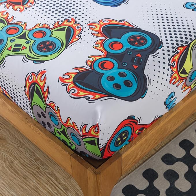 ADASMILE A & S Gamer Comforter Sets for Boys Teens 6 Pieces Gaming Bedding Set Twin Size Colorful Video Game Gaming Comforter for Kids Gamer Bed in A Bag Comforter with Gamer Sheets Home Decor - LeafyLoom