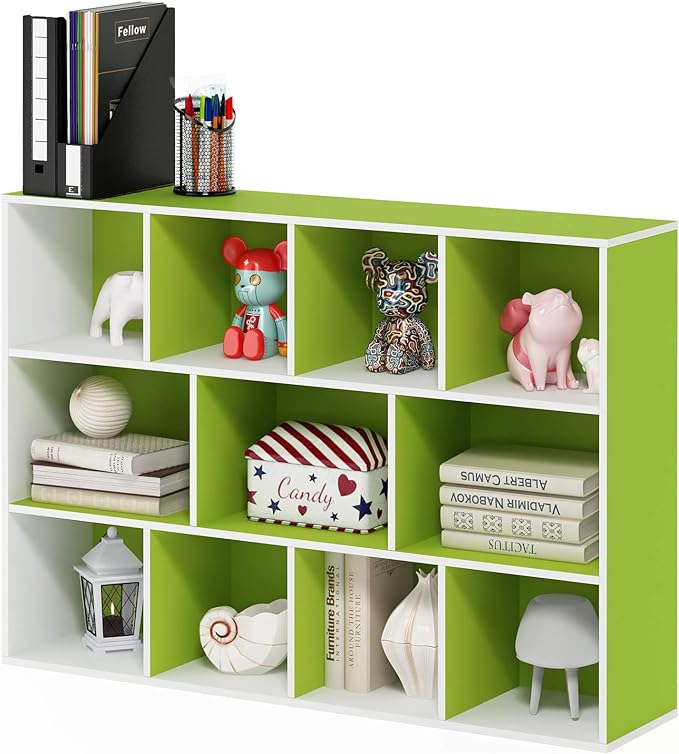 FURINNO 11107WH-GR 7 Reversible, 11-Cube, White Green - LeafyLoom