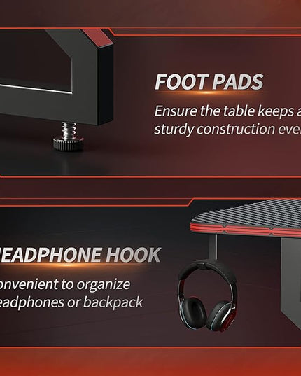 CubiCubi Simple Gaming Desk Z Shaped 40 inch Gamer Workstation, Home Computer Carbon Fiber Surface Gaming Desk PC Table with Headphone Hook - LeafyLoom