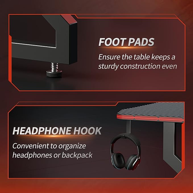 CubiCubi Simple Gaming Desk Z Shaped 40 inch Gamer Workstation, Home Computer Carbon Fiber Surface Gaming Desk PC Table with Headphone Hook - LeafyLoom
