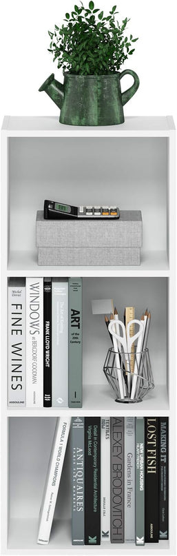 Furinno Luder Bookcase / Book / Storage , 3-Tier, White - LeafyLoom