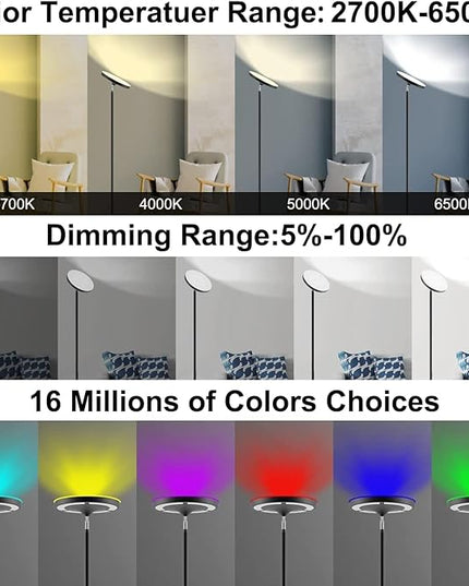 Keepsmile Silver Double Side Lighting LED Floor Lamp with Remote Smart App 36W 2600LM Bright Tall Standing RGB Floor Lamp Angle Multicolor Dimmable Modern Floor Lamps for Living Room Bedroom - LeafyLoom