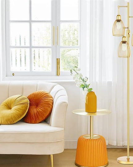 Dimmable Floor Lamp, 3 x 800LM LED Edison Bulbs Included, Farmhouse Industrial Floor Lamp Standing Tree Lamp with Elegant Teardrop Cage Head Tall Lamp for Living Room Bedroom Office Dining Room - Gold - LeafyLoom