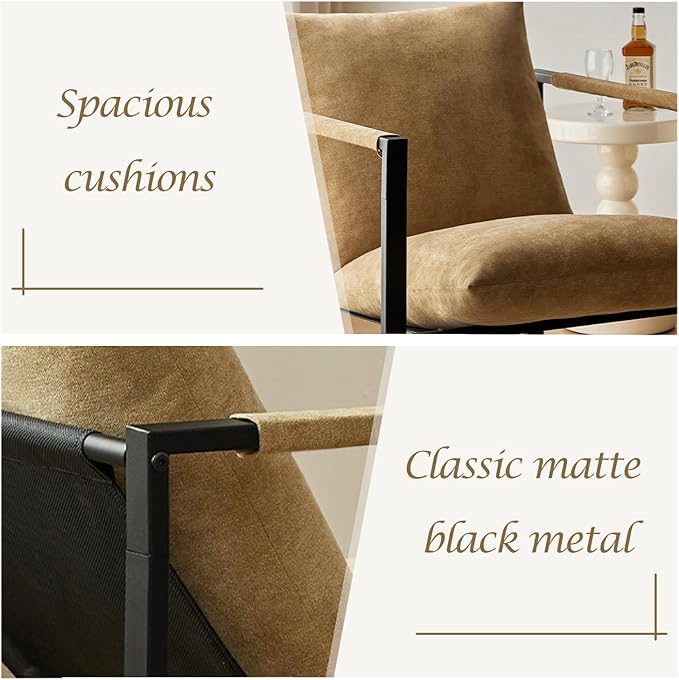 Wimarsbon Modern Accent Chair, Mid Century Sitting Chair with Sponge Cushion, Comfy and Sturdy Lounge Chair with Metal Leg for Bedroom, Living Room, Office,Easy Assembly (Chenille - Yellowgreen) - LeafyLoom
