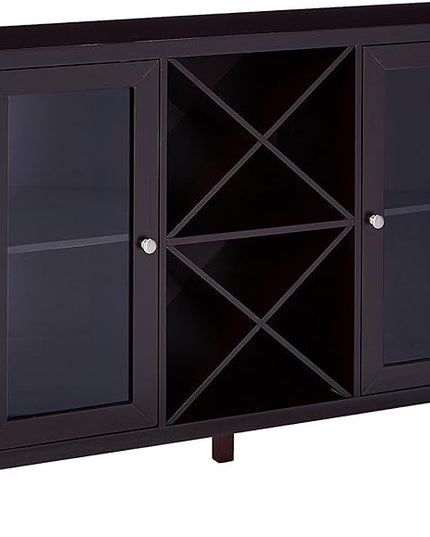 Kings Brand Furniture Wine Rack Bar Cabinet, Kitchen Sideboard and Buffet Table with Storage for Dining, Living Room, Espresso - LeafyLoom