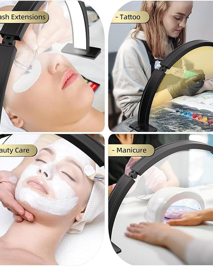 TwoWin Half Moon Light for Nail Desk, 29.5'' Foldable Half Moon Nail Tech Desk Lamp for Nails, Tattoo, Eyelash Extensions, Beauty, Arch Light for Nail Techs, Led Lash Light Nail Tech Lamp - LeafyLoom