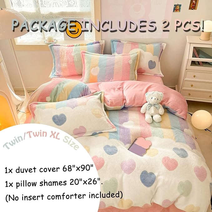 MorroMorn Twin Bedding Sets, Pink Rainbow Duvet Cover Set, Fluffy Comforter Covers Blanket Ultra Soft Kawaii Cute for Girls Kids Toddler Teen Women Twin/Twin XL Size - LeafyLoom