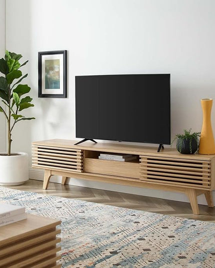 Modway Render Mid-Century Modern Low Profile 70 Inch TV Stand in Oak, 70" - LeafyLoom