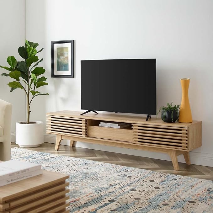 Modway Render Mid-Century Modern Low Profile 70 Inch TV Stand in Oak, 70" - LeafyLoom