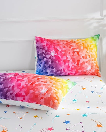A Nice Night 6Pcs Gradient Abstract Art Grid Mosaic Geometric Bedding Set for Girls, Colorful Rainbow Galaxy Comforter Set, Ultra Soft Bedding Sets (PinkYellow,Twin 6Pcs) - LeafyLoom
