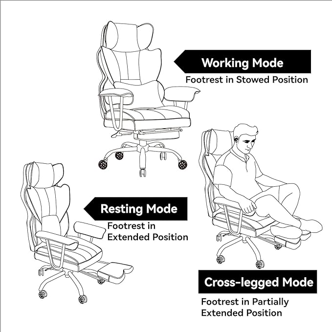 Desk Office Chair 400LBS, Big and Tall Office Chair, PU Leather Computer Chair, Executive Office Chair with Leg Rest and Lumbar Support, Grey Office Chair 1 - LeafyLoom