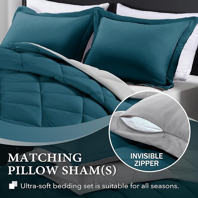 downluxe Twin Comforter Set - Green and Grey Twin Comforter, Soft Bedding Sets for All Seasons -2 Pieces - 1 Comforter (66"x92") and 1 Pillow Sham(20"x26") - LeafyLoom