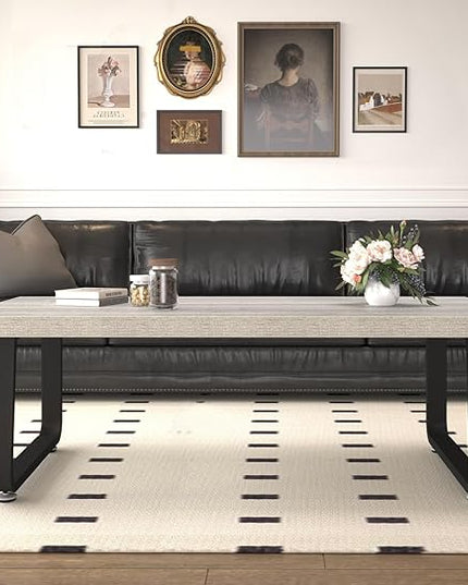 HSH Industrial Coffee Table, Modern Minimalist Center Table, Wooden Rectangle Living Room Table for Small Space, Farmhouse Wood and Metal Tea Table for Home Bedroom Office, Light Grey Oak, 47 in - LeafyLoom