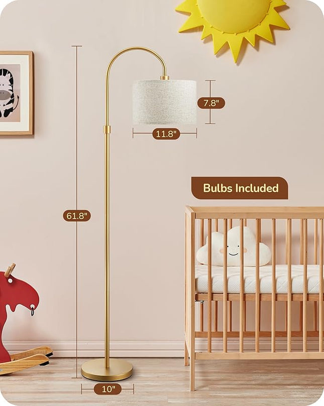 EDISHINE Modern Arc Floor Lamp with Remote, Dimmable Gold Floor Lamp, 3000K-6500K Color Temperatures, Tall Pole Reading Floor Lamps for Living Room Bedroom Office, Footswitch, LED Bulb Included - LeafyLoom