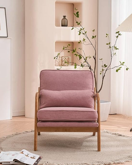 Bonnlo Pink Accent Chairs Set of 2, Upholstered Mid Century Modern Lounge Chairs Reading Chairs Side Sitting Chair Solid Wood Farmhouse Armchairs for Living Room, Bedroom, Guest Room - LeafyLoom