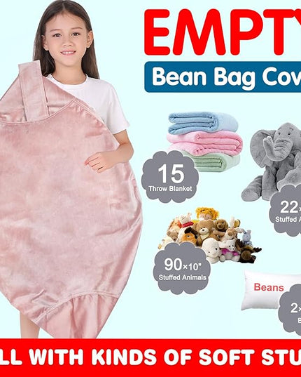 Lukeight Stuffed Animal Storage Bean Bag Chair Cover for Kids, Zipper Beanbag Chair Cover for Organizing Toddler & Kids' Rooms Plush Toys (Pink Velvet, X-Large) - LeafyLoom
