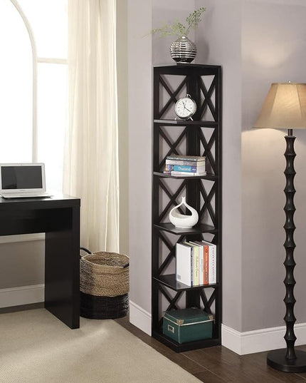 Convenience Concepts Oxford 5 Tier Corner Bookcase, Black - LeafyLoom
