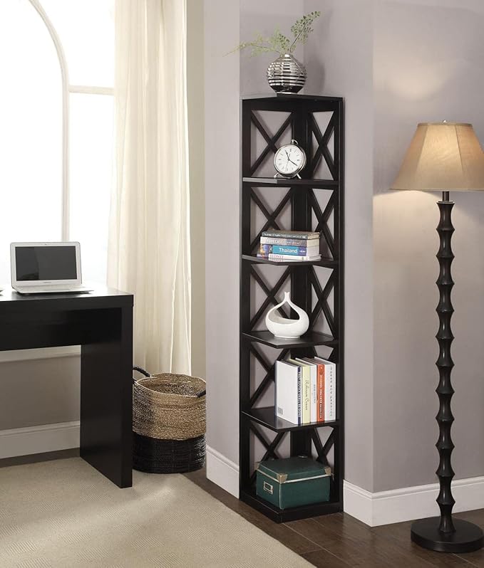 Convenience Concepts Oxford 5 Tier Corner Bookcase, Black - LeafyLoom