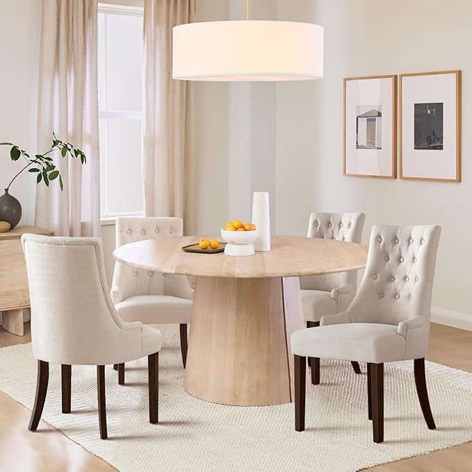 COLAMY Wingback Upholstered Dining Chairs Set of 4, Fabric Side Dining Room Chairs with Tufted Button, Living Room Chairs for Home Kitchen- Beige - LeafyLoom