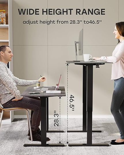 Grey Standing Desk, 48 X 24 Inch Adjustable Height Electric Desk, Sit Stand Desk with 2 Hooks, Ergonomic Rising Desk with Splice Board - LeafyLoom