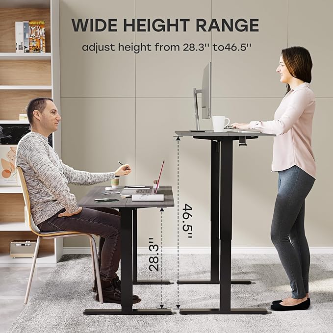 Grey Standing Desk, 48 X 24 Inch Adjustable Height Electric Desk, Sit Stand Desk with 2 Hooks, Ergonomic Rising Desk with Splice Board - LeafyLoom
