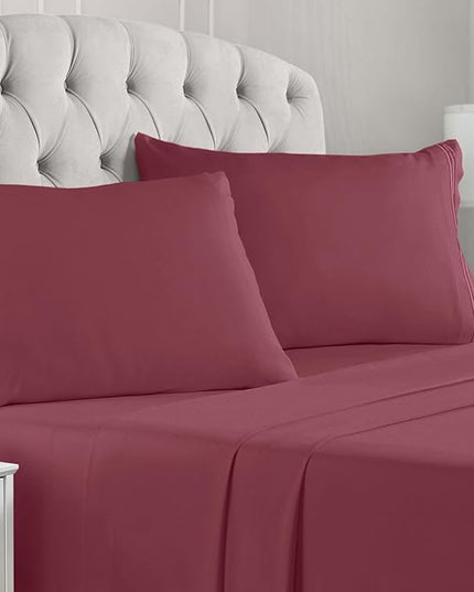 Mellanni Full Sheets Set - 4 PC Iconic Collection Bedding Sheets & Pillowcases - Hotel Luxury, Extra Soft, Cooling Bed Sheets - Deep Pocket up to 16 inch (Full, Burgundy) - LeafyLoom