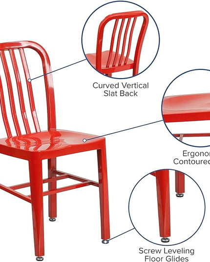 Flash Furniture Commercial Grade Red Metal Indoor-Outdoor Chair - LeafyLoom