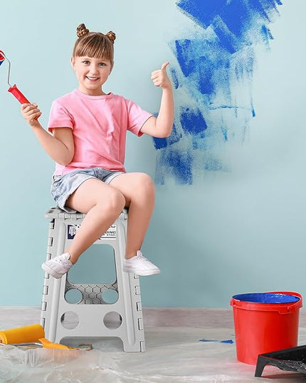 Delxo Folding Step Stool 17.5 Inch,Heavy Duty Step Stools for Adults,Non Slip Folding Stool with Handle,Premium Portable Foldable Step Stool for Kitchen Bathroom Bedroom Up to 400LBS,(Grey,1PC) - LeafyLoom