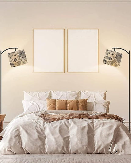 Modern Arc Floor Lamp with Dimmer Mid Century Luxury for creating textiles paper Seamless garden flowers peonies Metal Standing Lamp with Linen Shade Footswitch for Living Room Bedroom Office - LeafyLoom