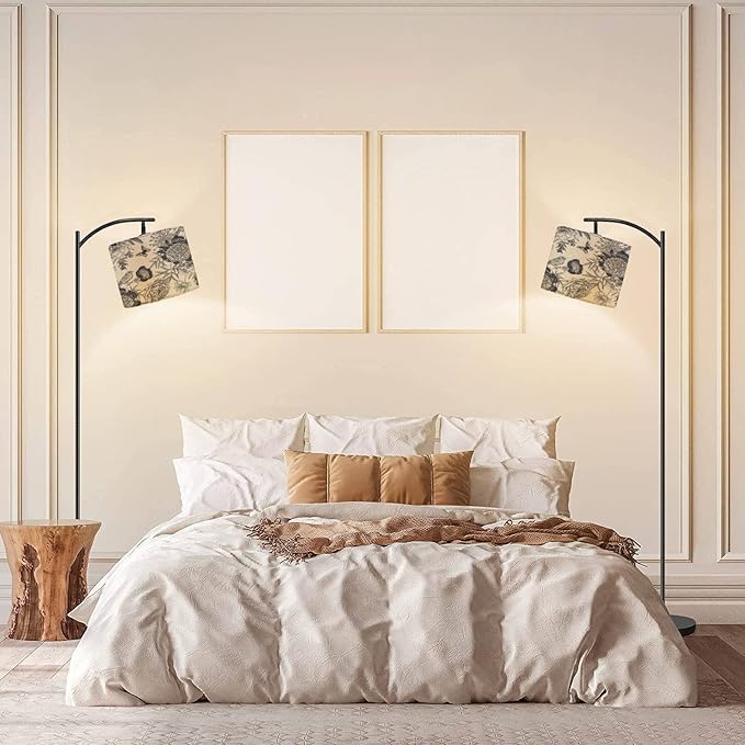 Modern Arc Floor Lamp with Dimmer Mid Century Luxury for creating textiles paper Seamless garden flowers peonies Metal Standing Lamp with Linen Shade Footswitch for Living Room Bedroom Office - LeafyLoom
