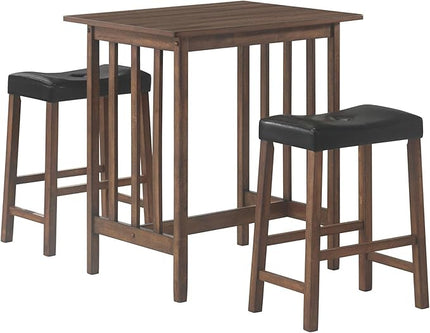 NicBex Kitchen Table for 2 Dining Room Table Set 3-Piece Counter Dining Set Bar Kitchen Table Set with Upholstered Stools for Small Space, Breakfast Nook, Brown - LeafyLoom