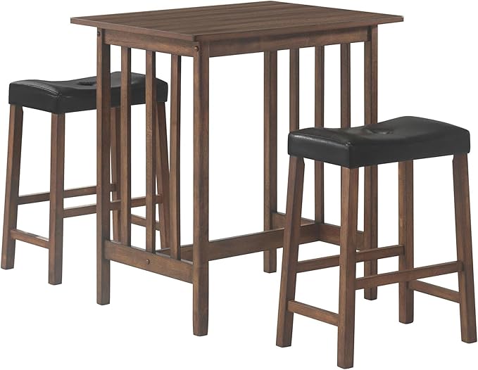 NicBex Kitchen Table for 2 Dining Room Table Set 3-Piece Counter Dining Set Bar Kitchen Table Set with Upholstered Stools for Small Space, Breakfast Nook, Brown - LeafyLoom