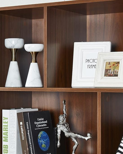 Modern Bookcase with 2 Doors, Wooden Bookshelf Library with 6 Storage Cabinet for Home Office (Walnut) - LeafyLoom