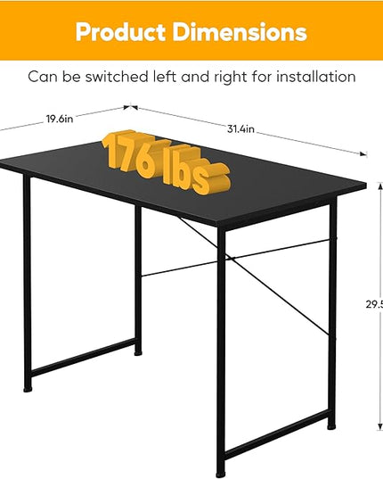 HealSmart Home Office Computer Desk, Modern Style Design with Headphone Hooks for Working, Writing and Gaming, 32 Inch, Black - LeafyLoom