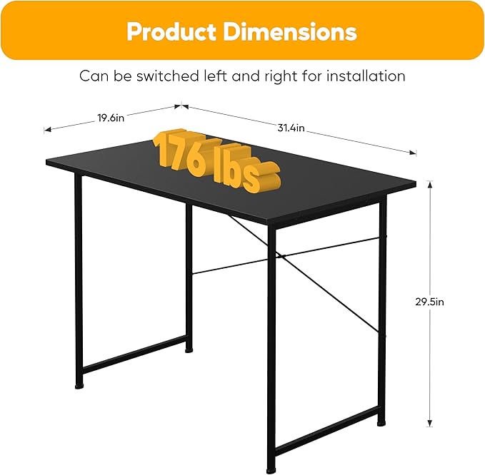 HealSmart Home Office Computer Desk, Modern Style Design with Headphone Hooks for Working, Writing and Gaming, 32 Inch, Black - LeafyLoom